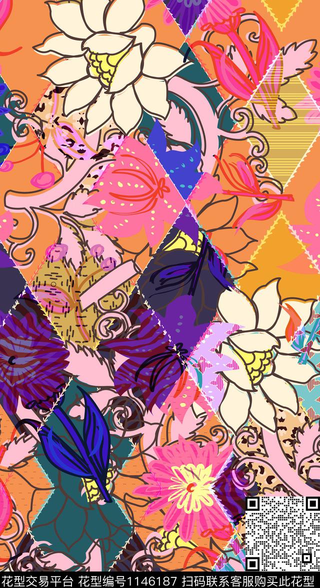 植物几何花卉数码华亿平台数码印花华亿平台下载（图片编号: 1146187） - 瓦栏（Walan）