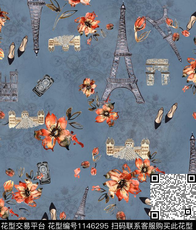 水彩花卉趣味少女数码印花华亿平台下载（图片编号: 1146295） - 瓦栏（Walan）