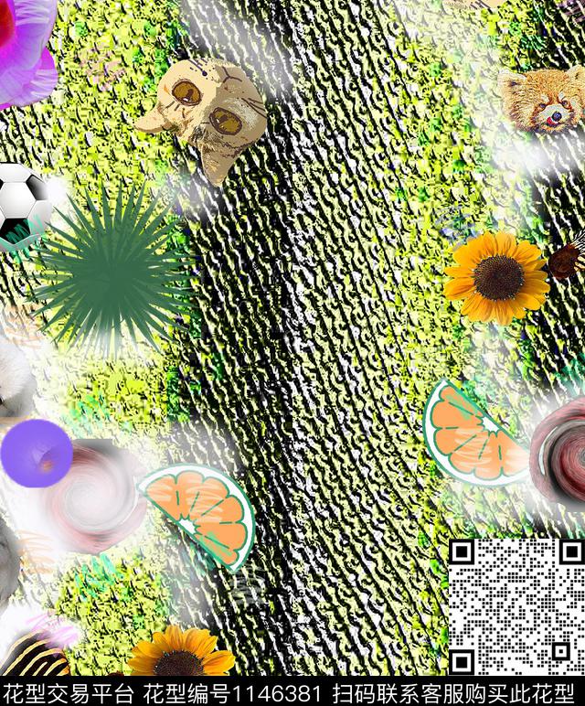 抽象动物绿植树叶数码印花华亿平台下载（图片编号: 1146381） - 瓦栏（Walan）