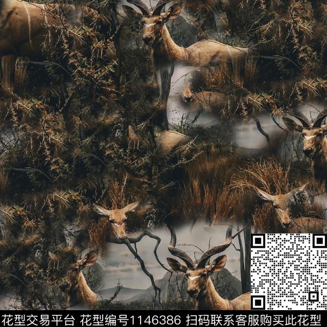 胸前独幅动物大牌风数码印花华亿平台下载（图片编号: 1146386） - 瓦栏（Walan）