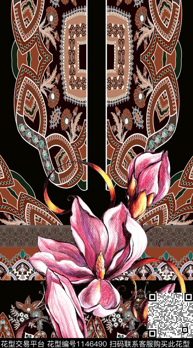 大牌风抽象定位花数码印花华亿平台下载（图片编号: 1146490） - 瓦栏（Walan）