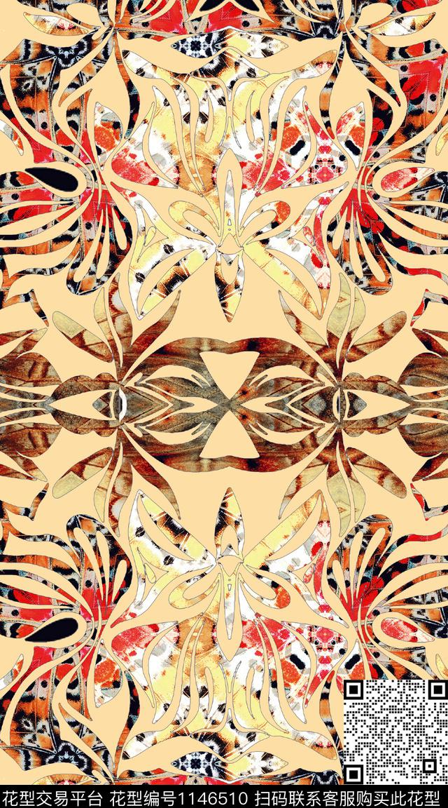 大牌风抽象定位花数码印花华亿平台下载（图片编号: 1146510） - 瓦栏（Walan）