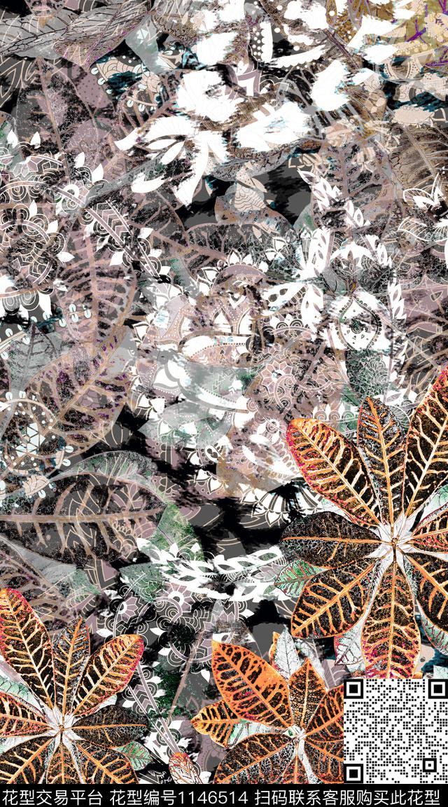 大牌风抽象定位花数码印花华亿平台下载（图片编号: 1146514） - 瓦栏（Walan）