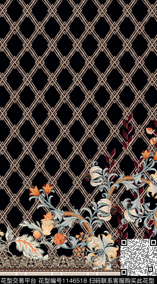 大牌风抽象定位花数码印花华亿平台下载（图片编号: 1146518） - 瓦栏（Walan）