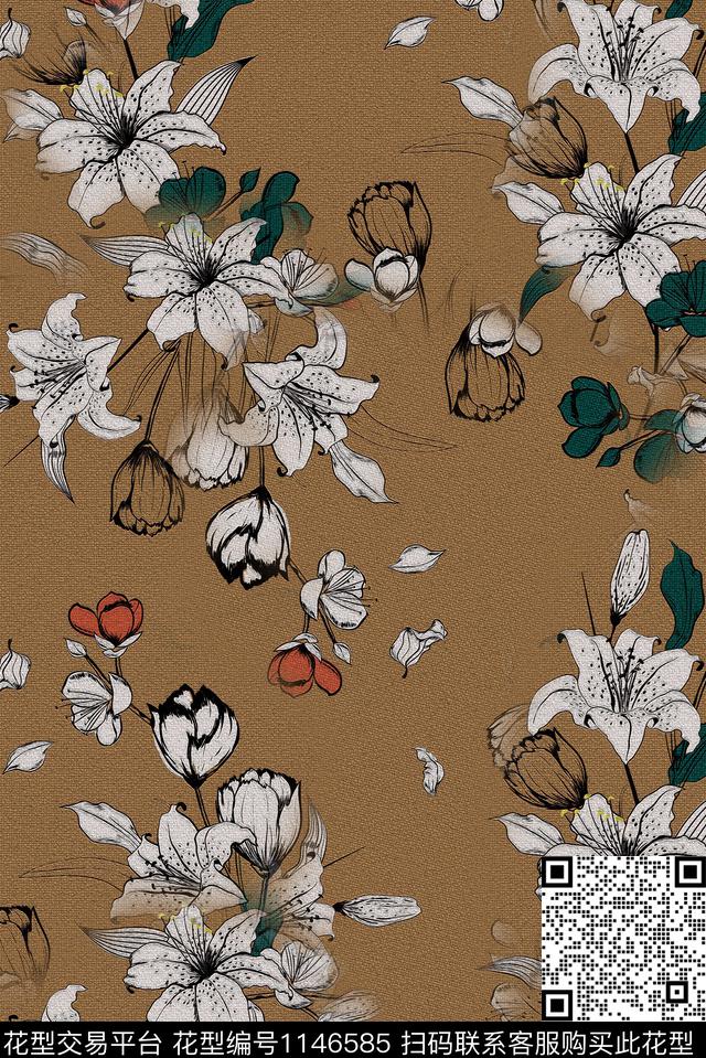 秋冬华亿平台复古花卉数码印花华亿平台下载（图片编号: 1146585） - 瓦栏（Walan）