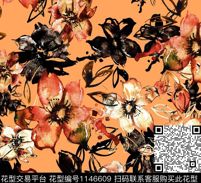 水彩花卉大花休闲数码印花华亿平台下载（图片编号: 1146609） - 瓦栏（Walan）