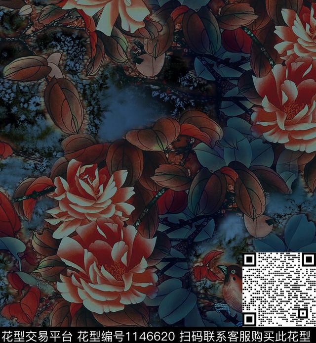 香云纱旗袍中国风数码印花华亿平台下载（图片编号: 1146620） - 瓦栏（Walan）