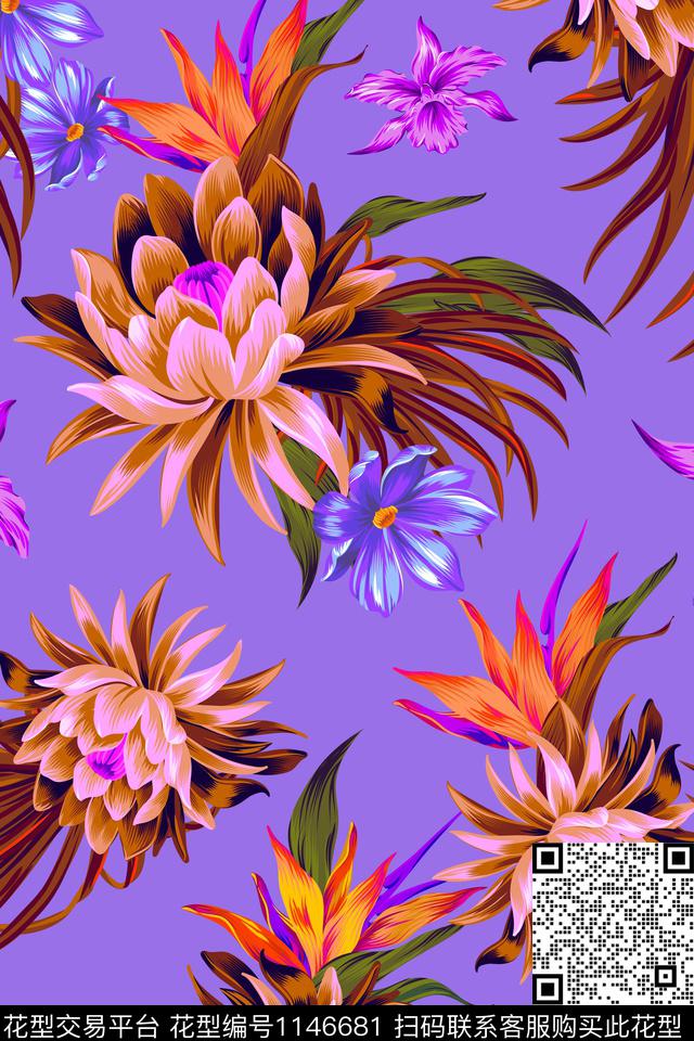 大牌风天堂鸟热带华亿平台数码印花华亿平台下载（图片编号: 1146681） - 瓦栏（Walan）