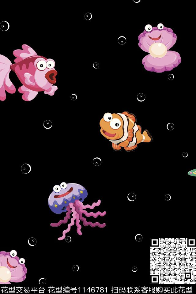 时尚女装卡通鱼数码印花华亿平台下载（图片编号: 1146781） - 瓦栏（Walan）