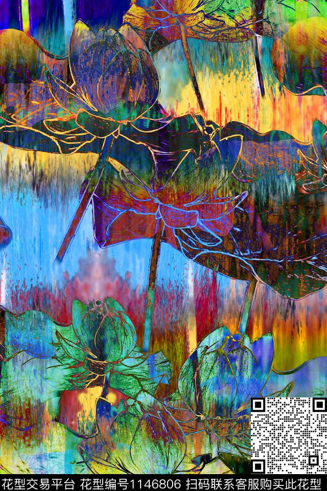 抽象花卉迷幻女装数码印花华亿平台下载（图片编号: 1146806） - 瓦栏（Walan）
