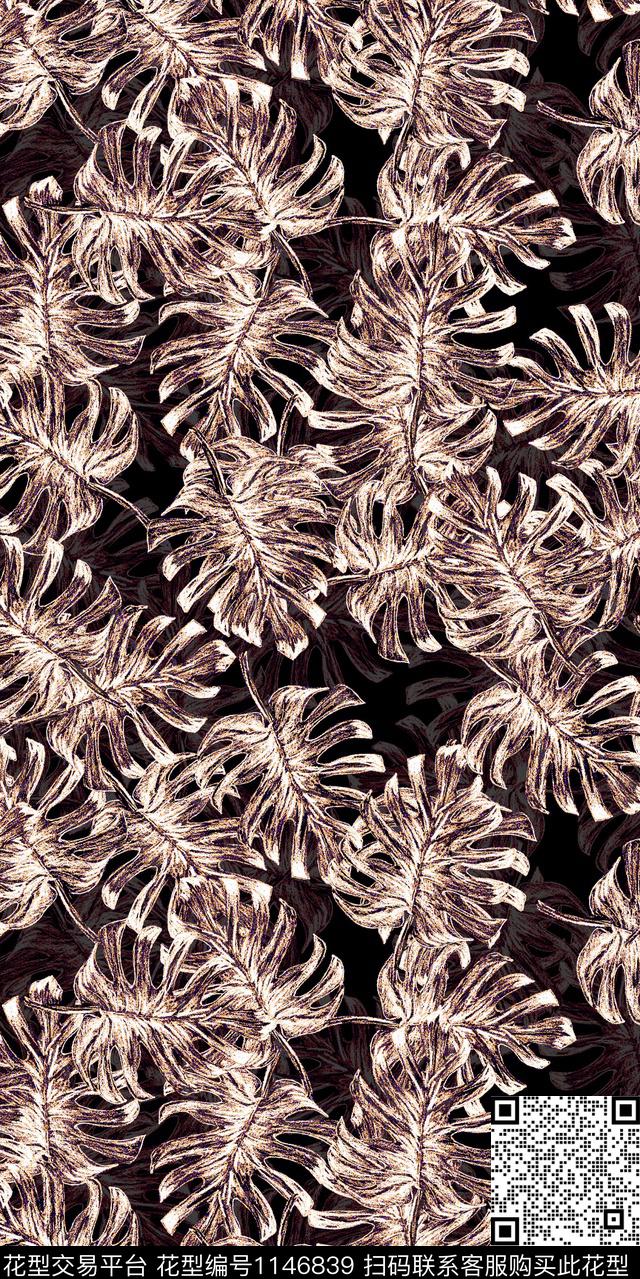 大牌风数码华亿平台绿植树叶数码印花华亿平台下载（图片编号: 1146839） - 瓦栏（Walan）