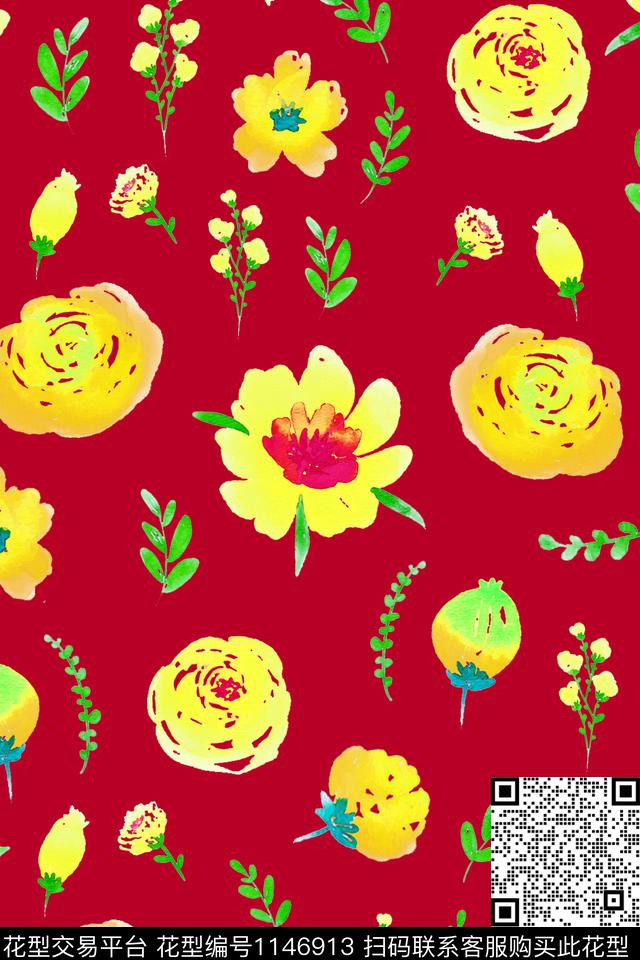 不规则花卉满版散花波点数码印花华亿平台下载（图片编号: 1146913） - 瓦栏（Walan）