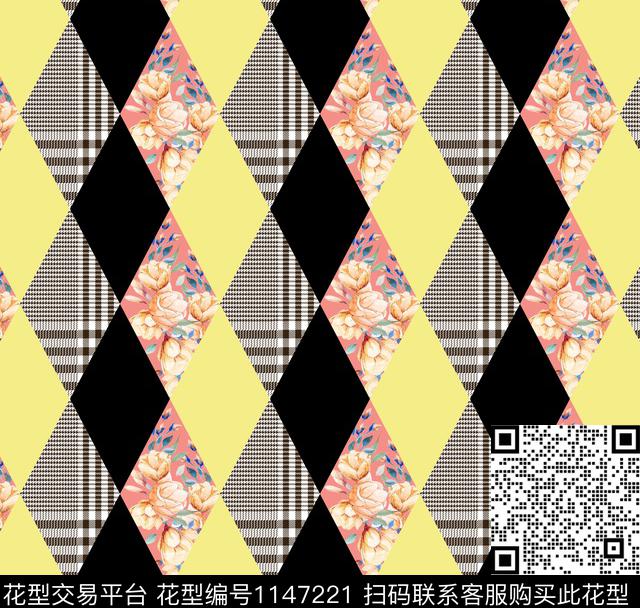 几何花卉抽象大牌风数码印花华亿平台下载（图片编号: 1147221） - 瓦栏（Walan）