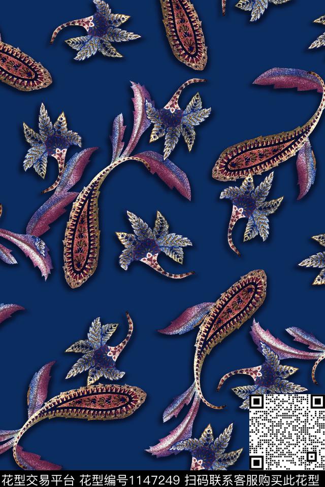民族风佩斯利绿植树叶数码印花华亿平台下载（图片编号: 1147249） - 瓦栏（Walan）
