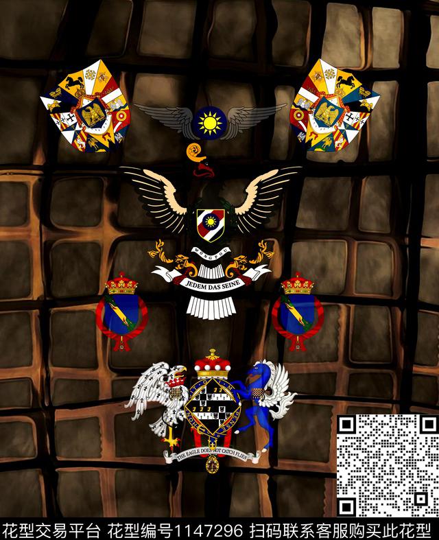 欧美格子徽章数码印花华亿平台下载（图片编号: 1147296） - 瓦栏（Walan）