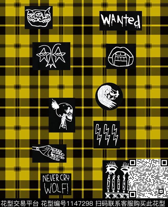 抽象格子徽章数码印花华亿平台下载（图片编号: 1147298） - 瓦栏（Walan）