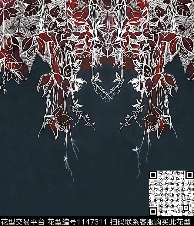 抽象手绘花卉复古数码印花华亿平台下载（图片编号: 1147311） - 瓦栏（Walan）