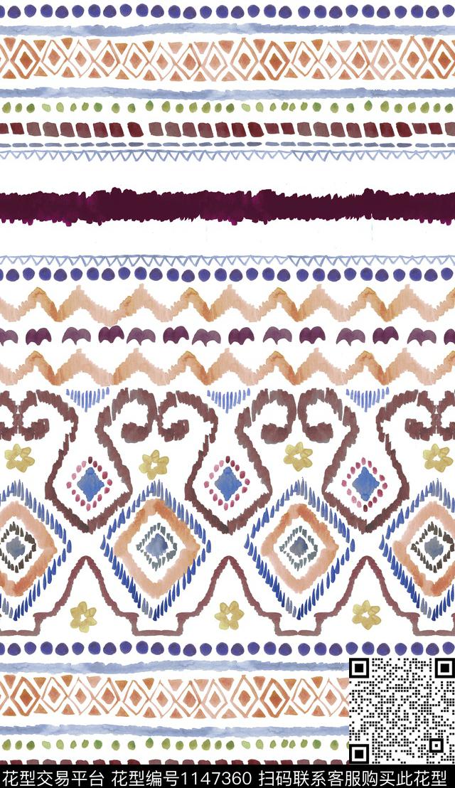 手绘复古几何数码印花华亿平台下载（图片编号: 1147360） - 瓦栏（Walan）