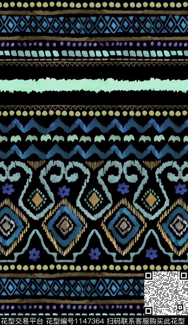 手绘复古几何数码印花华亿平台下载（图片编号: 1147364） - 瓦栏（Walan）