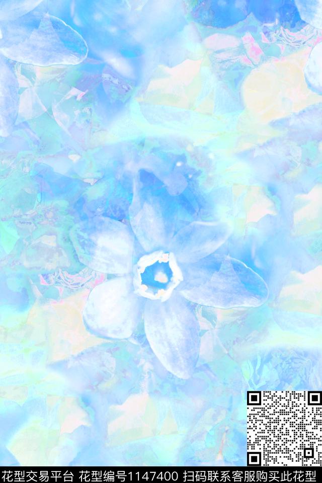 彩底花卉渐变漂亮数码印花华亿平台下载（图片编号: 1147400） - 瓦栏（Walan）