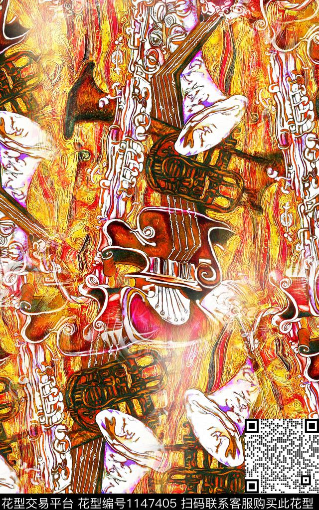 笔触肌理中老年数码印花华亿平台下载（图片编号: 1147405） - 瓦栏（Walan）