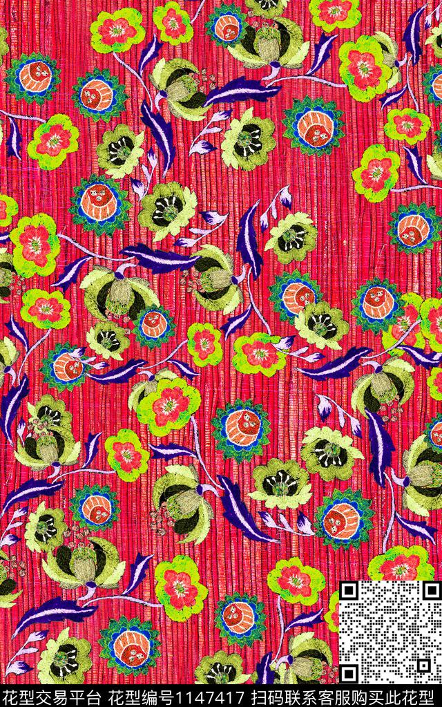 笔触肌理花卉数码印花华亿平台下载（图片编号: 1147417） - 瓦栏（Walan）