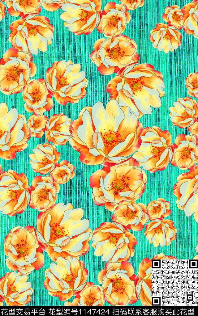 笔触肌理花卉数码印花华亿平台下载（图片编号: 1147424） - 瓦栏（Walan）