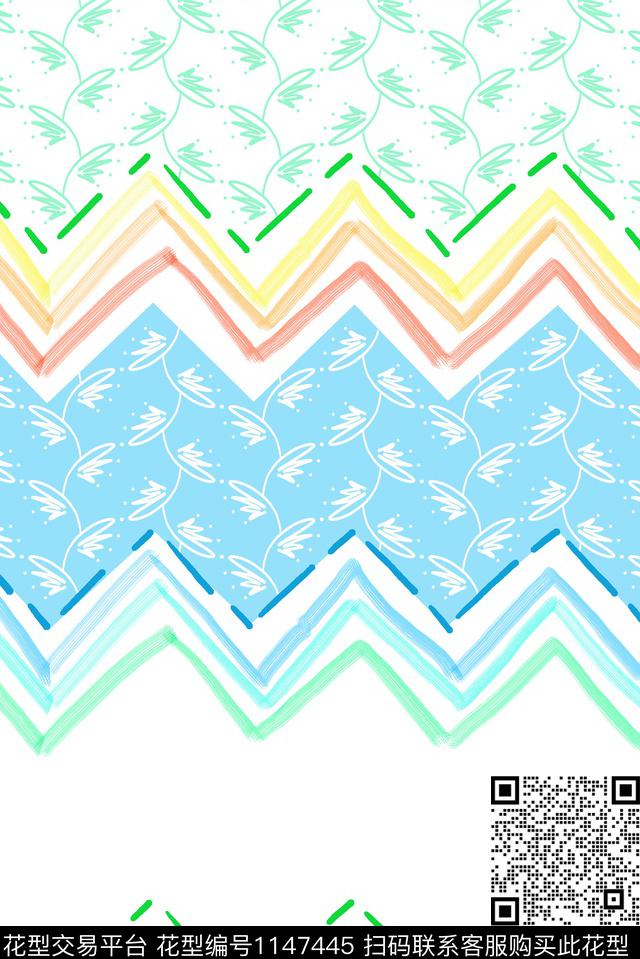 抽象花卉条纹手绘花卉传统印花华亿平台下载（图片编号: 1147445） - 瓦栏（Walan）