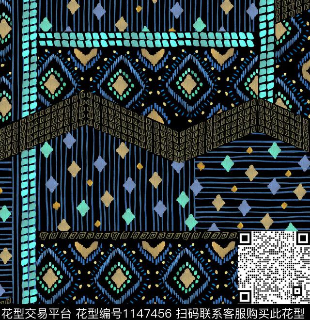 黑底花卉手绘大牌风数码印花华亿平台下载（图片编号: 1147456） - 瓦栏（Walan）