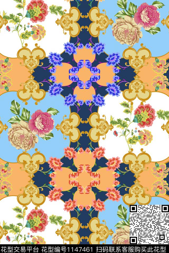 大牌风古典花纹复古数码印花华亿平台下载（图片编号: 1147461） - 瓦栏（Walan）