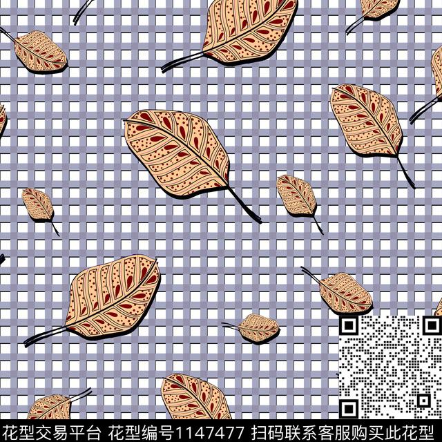 女装格子绿植树叶传统印花华亿平台下载（图片编号: 1147477） - 瓦栏（Walan）