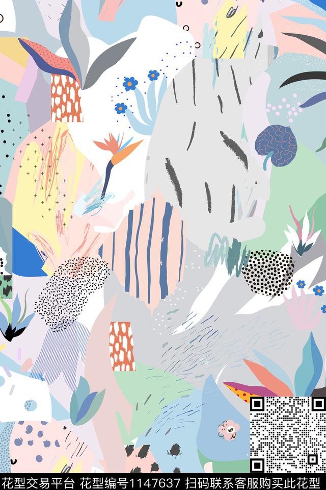 手绘纹理欧美数码印花华亿平台下载（图片编号: 1147637） - 瓦栏（Walan）