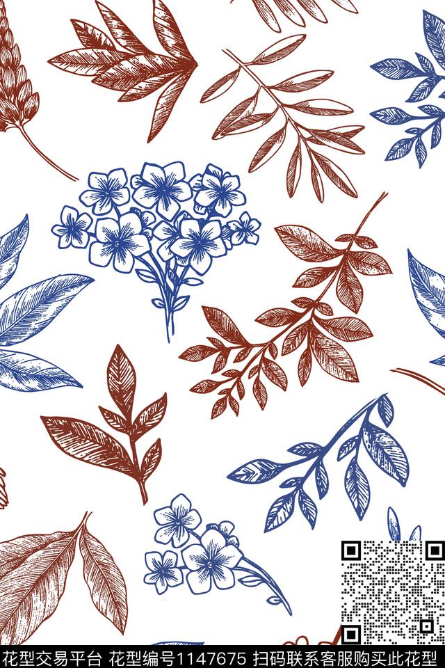 线条花卉淑女精致数码印花华亿平台下载（图片编号: 1147675） - 瓦栏（Walan）