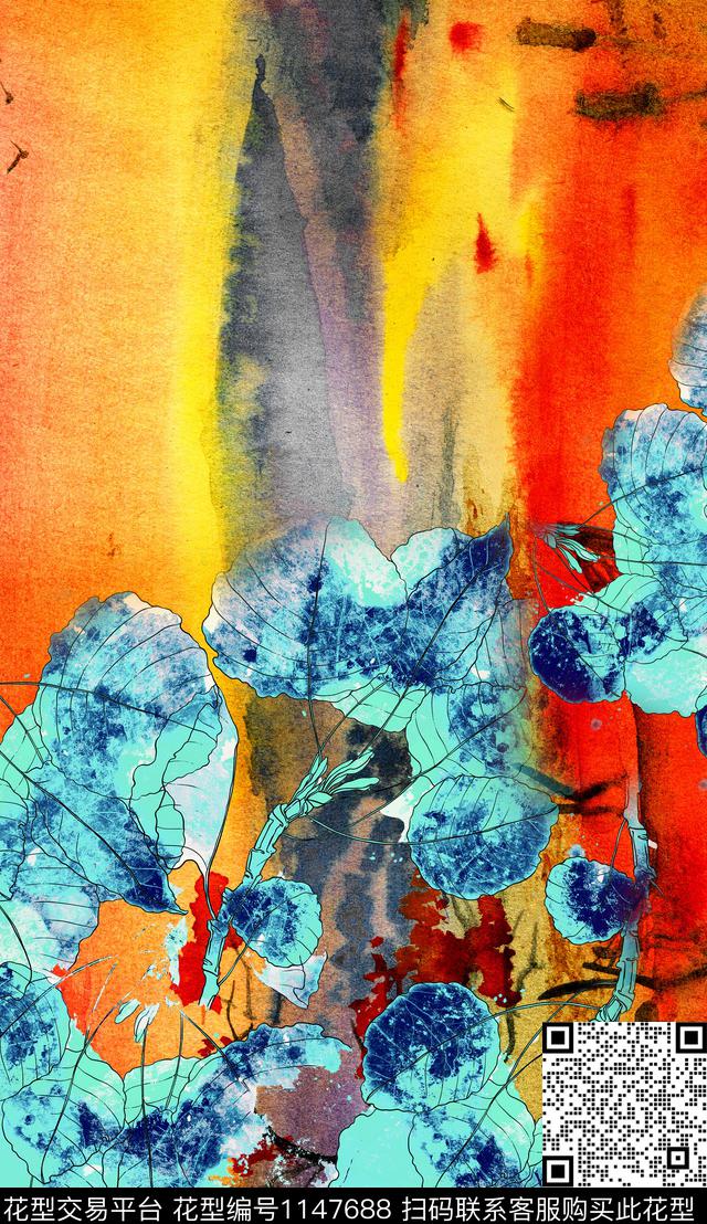 肌理定位花花卉数码印花华亿平台下载（图片编号: 1147688） - 瓦栏（Walan）