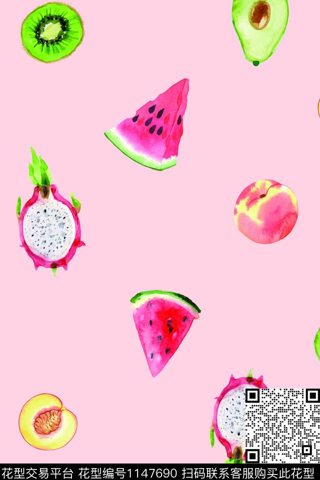 可爱手绘水果食物诱惑数码印花华亿平台下载（图片编号: 1147690） - 瓦栏（Walan）