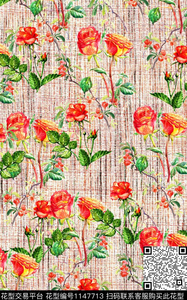 笔触肌理花卉数码印花华亿平台下载（图片编号: 1147713） - 瓦栏（Walan）
