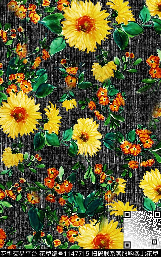 笔触肌理花卉数码印花华亿平台下载（图片编号: 1147715） - 瓦栏（Walan）