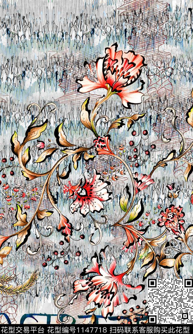 定位花民族风数码印花华亿平台下载（图片编号: 1147718） - 瓦栏（Walan）