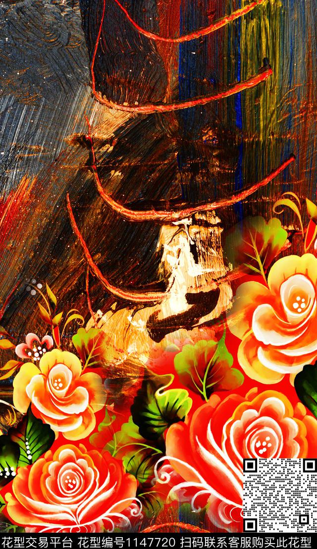 笔触肌理大花数码印花华亿平台下载（图片编号: 1147720） - 瓦栏（Walan）