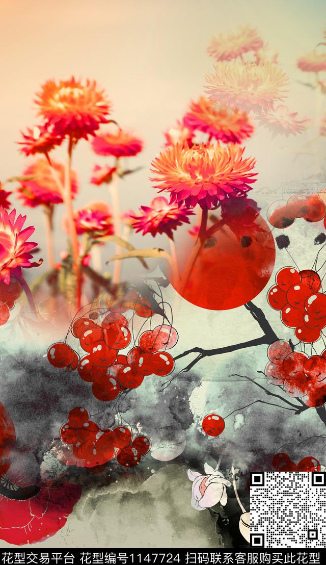 肌理定位花花卉数码印花华亿平台下载（图片编号: 1147724） - 瓦栏（Walan）