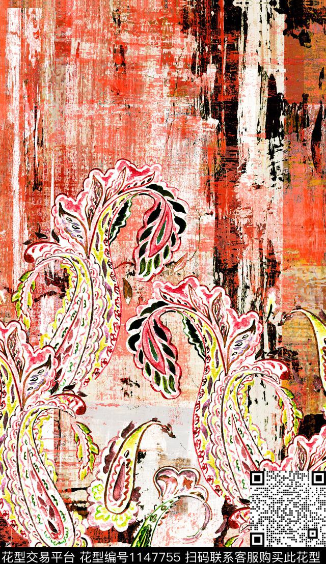 佩斯利肌理定位花数码印花华亿平台下载（图片编号: 1147755） - 瓦栏（Walan）