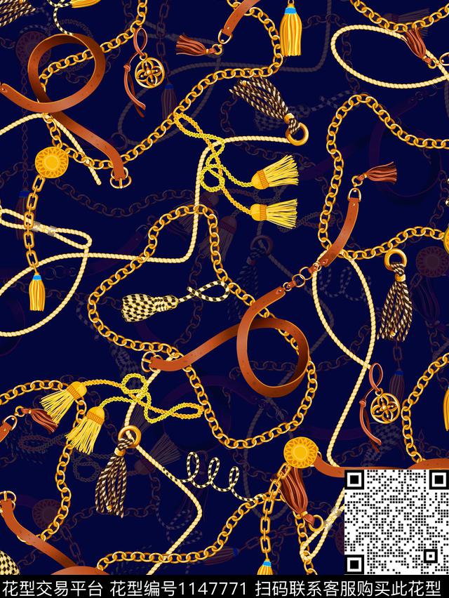 抽象大牌风链条数码印花华亿平台下载（图片编号: 1147771） - 瓦栏（Walan）