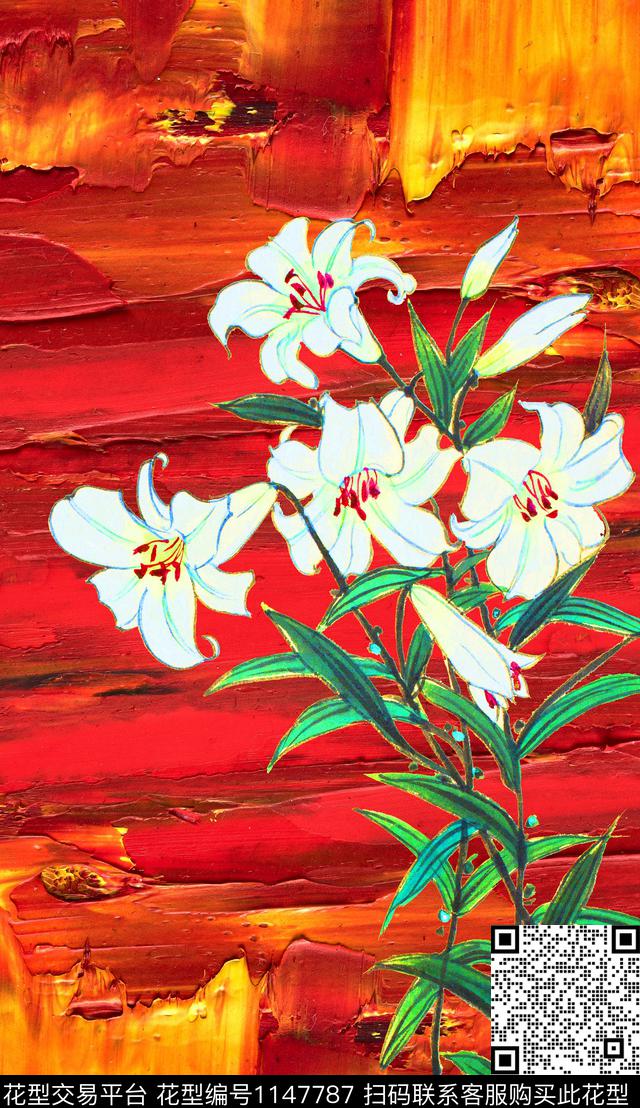 笔触肌理花卉数码印花华亿平台下载（图片编号: 1147787） - 瓦栏（Walan）