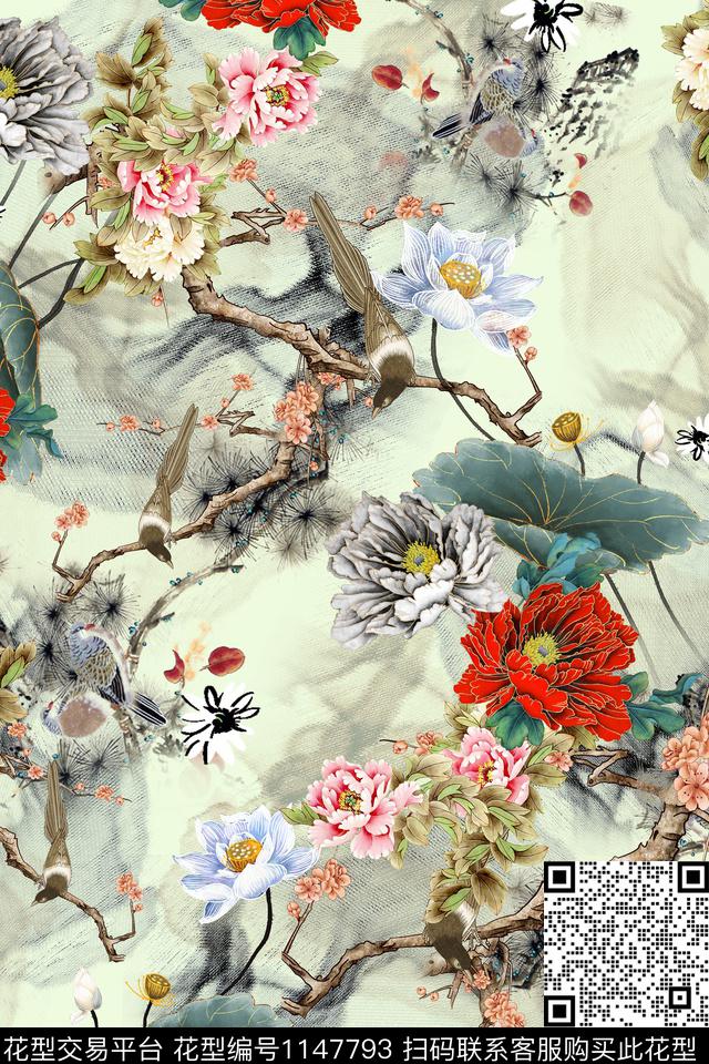 水彩花卉牡丹花卉朦胧底数码印花华亿平台下载（图片编号: 1147793） - 瓦栏（Walan）