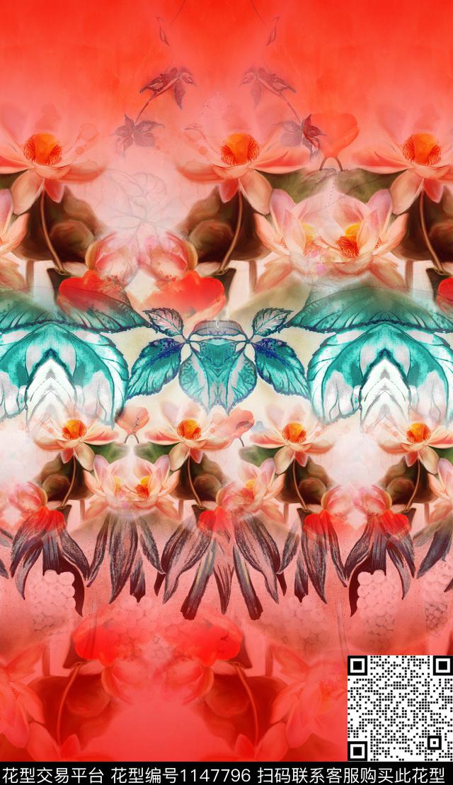 渐变定位花中老年数码印花华亿平台下载（图片编号: 1147796） - 瓦栏（Walan）