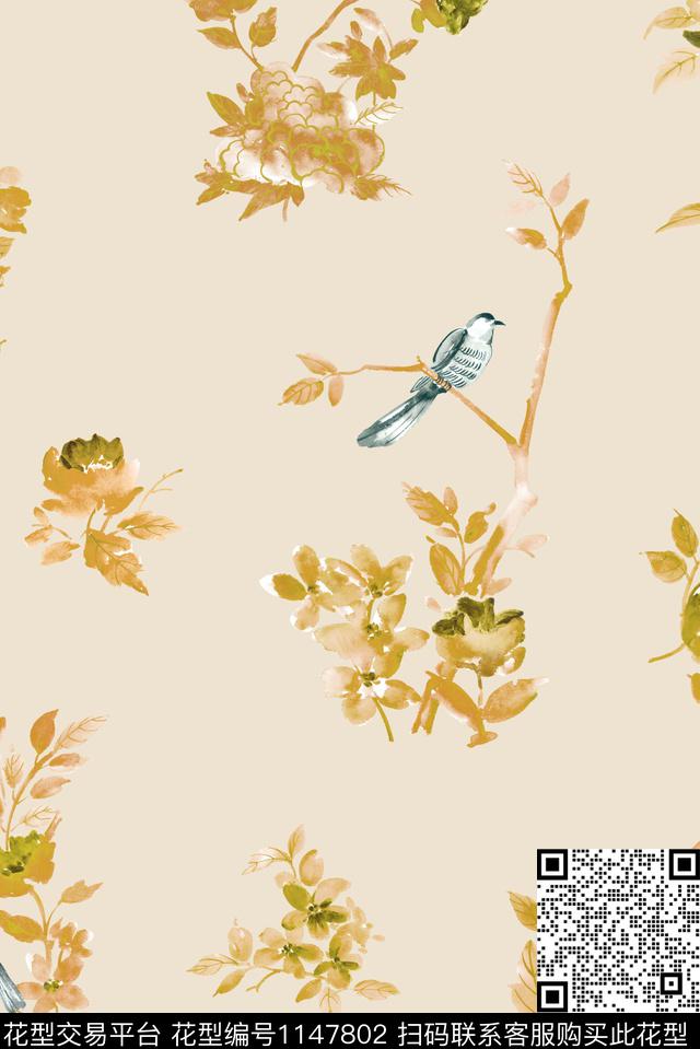 大牌风手绘花卉数码华亿平台数码印花华亿平台下载（图片编号: 1147802） - 瓦栏（Walan）