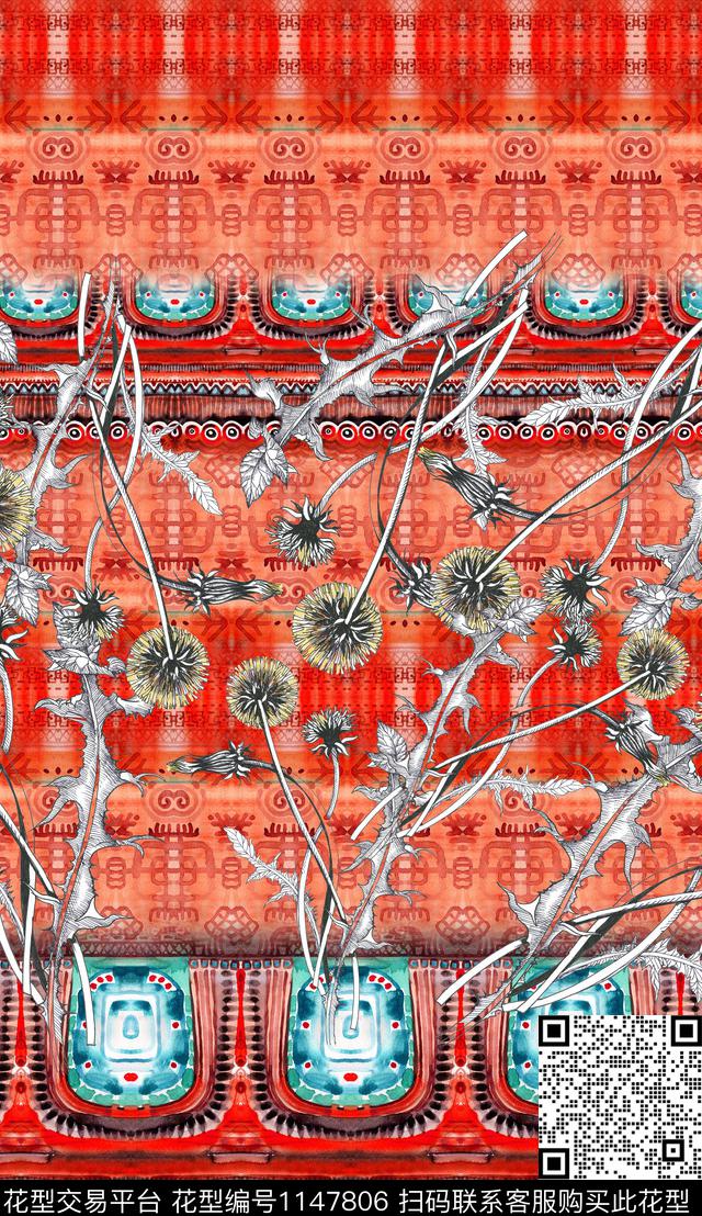 定位花中老年民族风数码印花华亿平台下载（图片编号: 1147806） - 瓦栏（Walan）