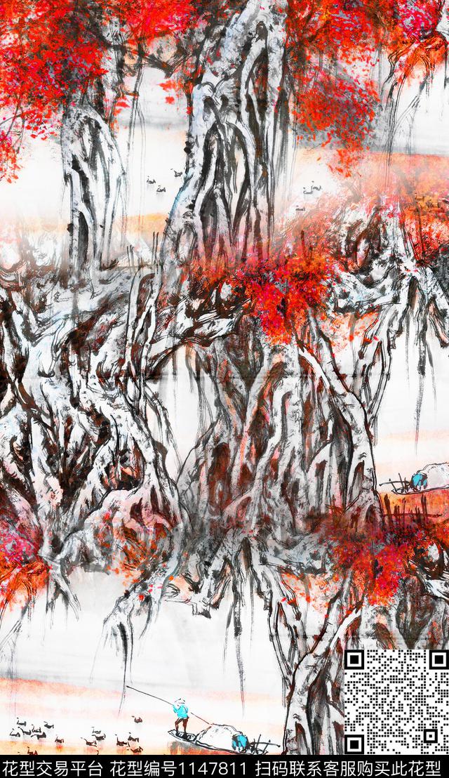 笔触定位花中老年数码印花华亿平台下载（图片编号: 1147811） - 瓦栏（Walan）