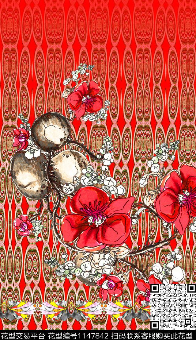 定位花中老年民族风数码印花华亿平台下载（图片编号: 1147842） - 瓦栏（Walan）