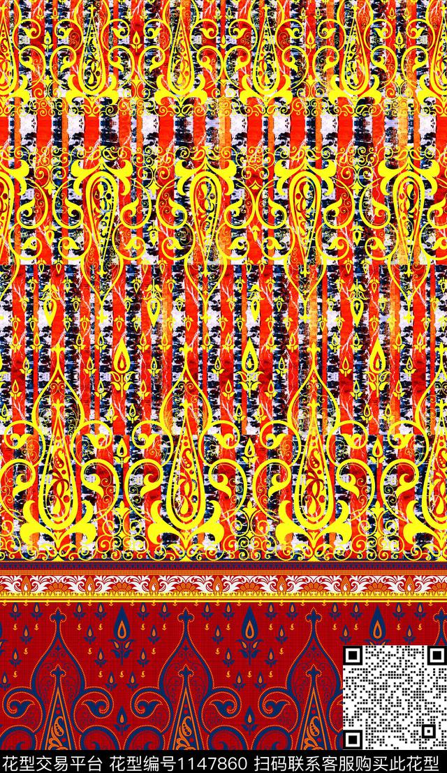 定位花中老年民族风数码印花华亿平台下载（图片编号: 1147860） - 瓦栏（Walan）